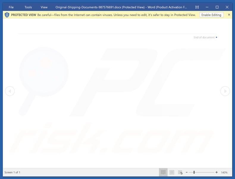 Allegato dannoso distribuito tramite DHL - Campagna di spam con copie digitali dei documenti di spedizione (Original-Shipping-Documents-987576691.docx)