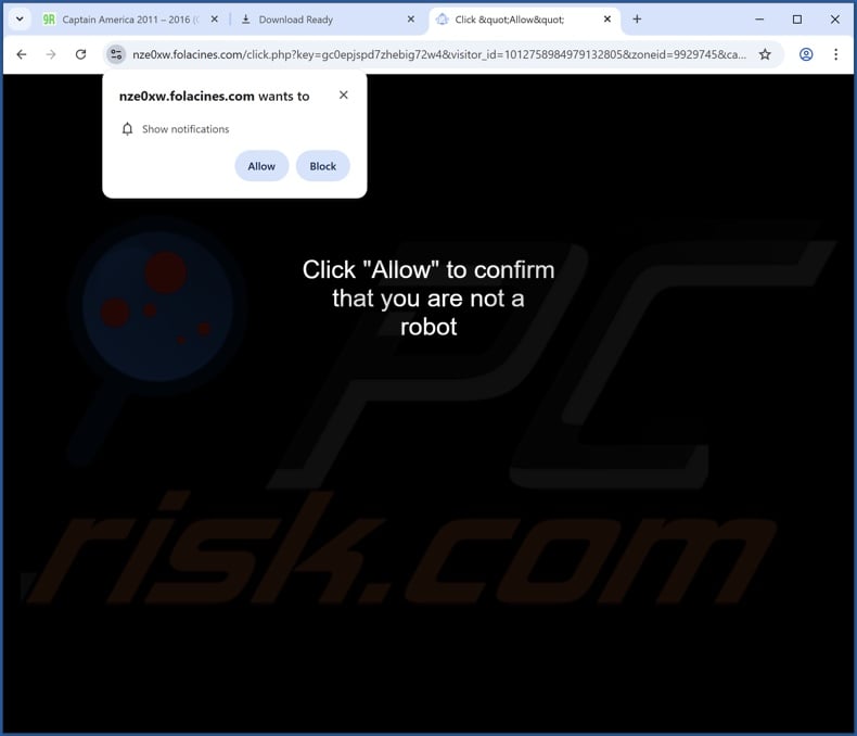 folacines[.]com pop-up reindirizza