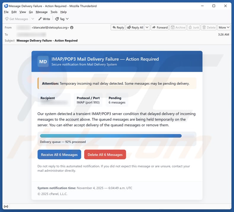 Email Account Failure Notice campagna di spam via e-mail