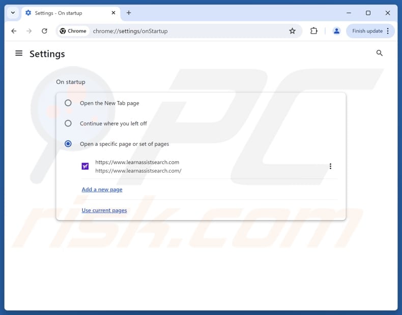 Rimozione di learnassistsearch.com dalla home page di Google Chrome
