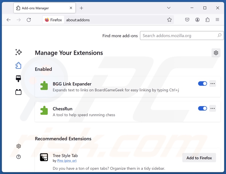 Rimozione delle estensioni dannose da Mozilla Firefox passo 2