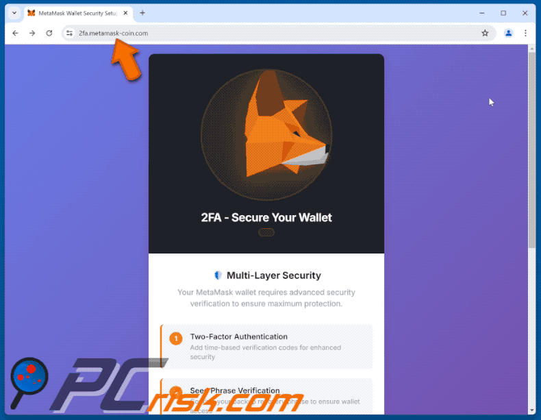 MetaMask 2FA Activation e-mail truffaldina che promuoveva un sito MetaMask falso