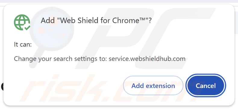 Web Shield for Chrome browser hijacker che richiede autorizzazioni