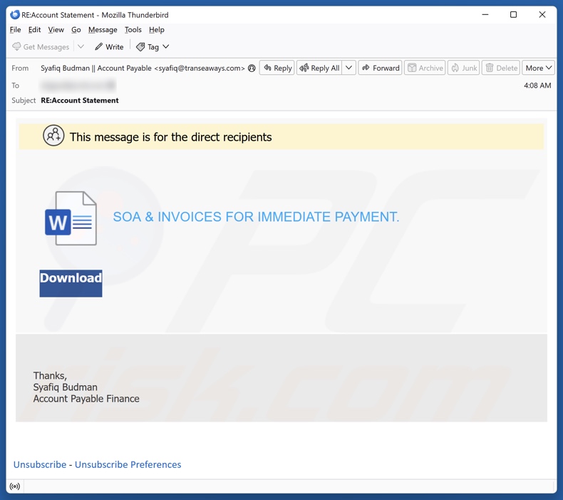 SOA & Invoices campagna di spam via e-mail
