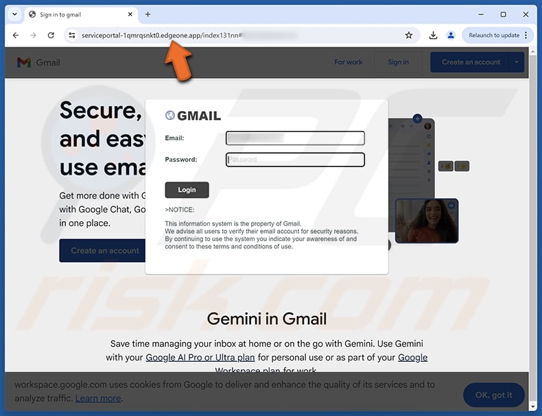 Spam Test Email Pagina di phishing utilizzata per rubare informazioni