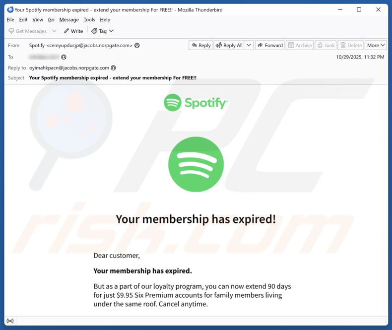 Email Account Failure Notice campagna di spam via e-mail