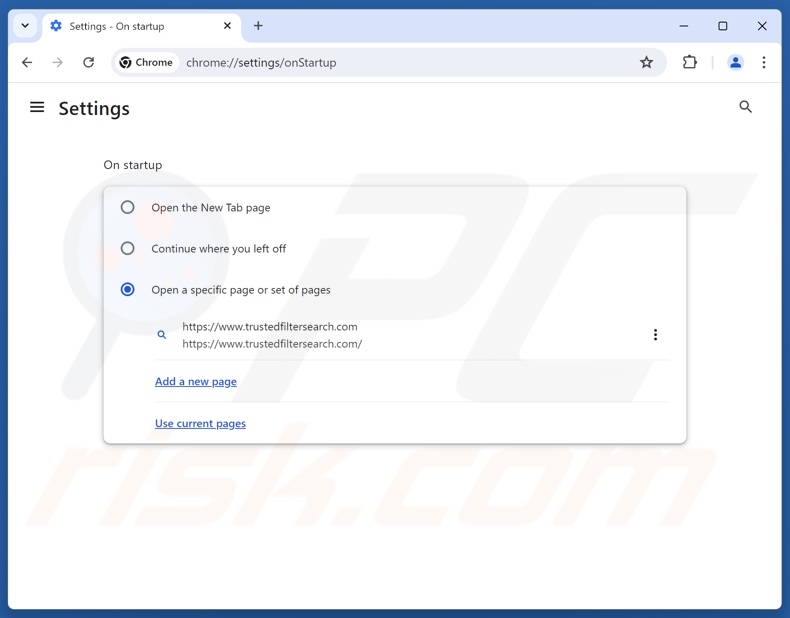 Rimozione di trustedfiltersearch.com dalla pagina iniziale di Google Chrome