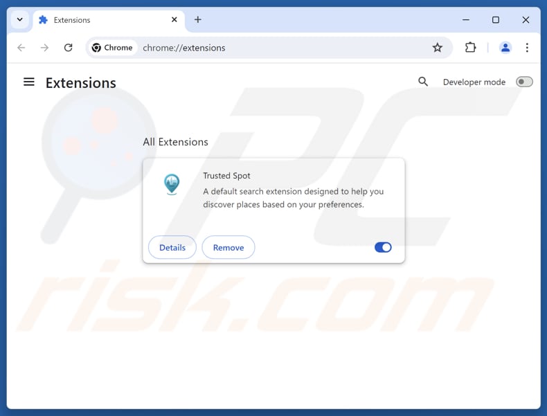 Rimozione delle estensioni di Google Chrome correlate a trustedspotsearch.com