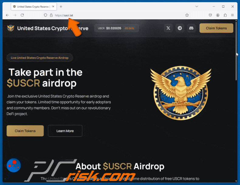 United States Crypto Reserve ($USCR) Airdrop Aspetto della truffa