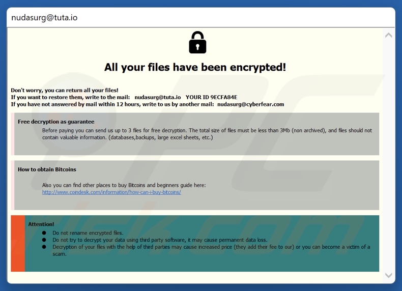 Zeo ransomware richiesta di riscatto (pop-up)