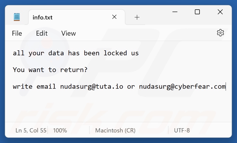 Zeo ransomware file di testo (info.txt)