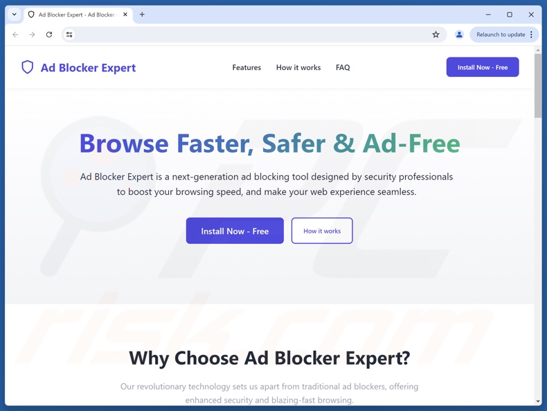 Sito web che promuove l'adware AdBlocker Expert