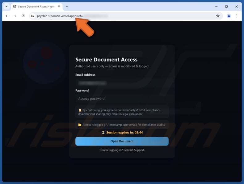 Contract Quote Pagina falsa di truffa via e-mail