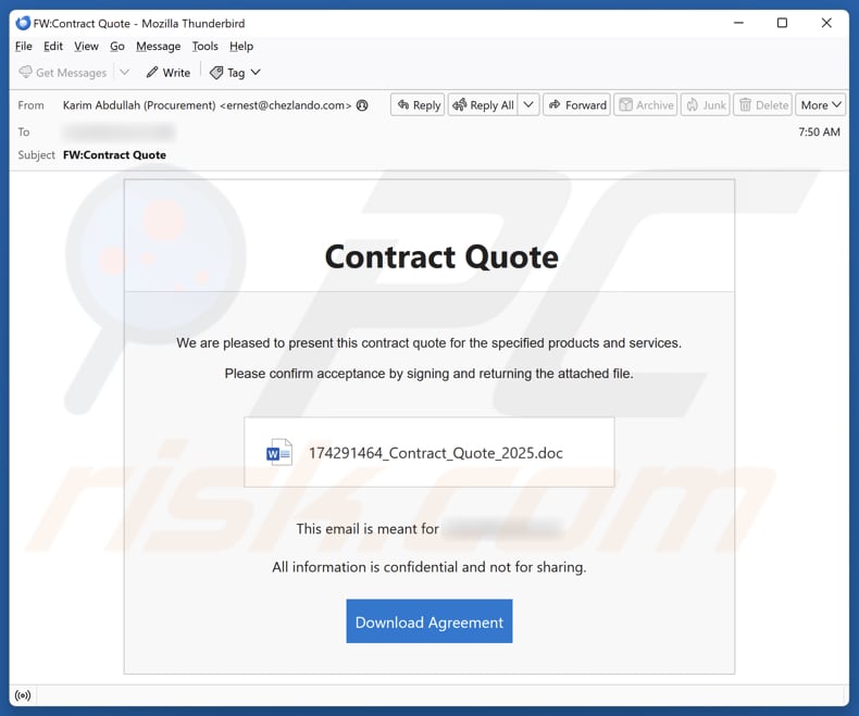 Contract Quote campagna di spam via e-mail