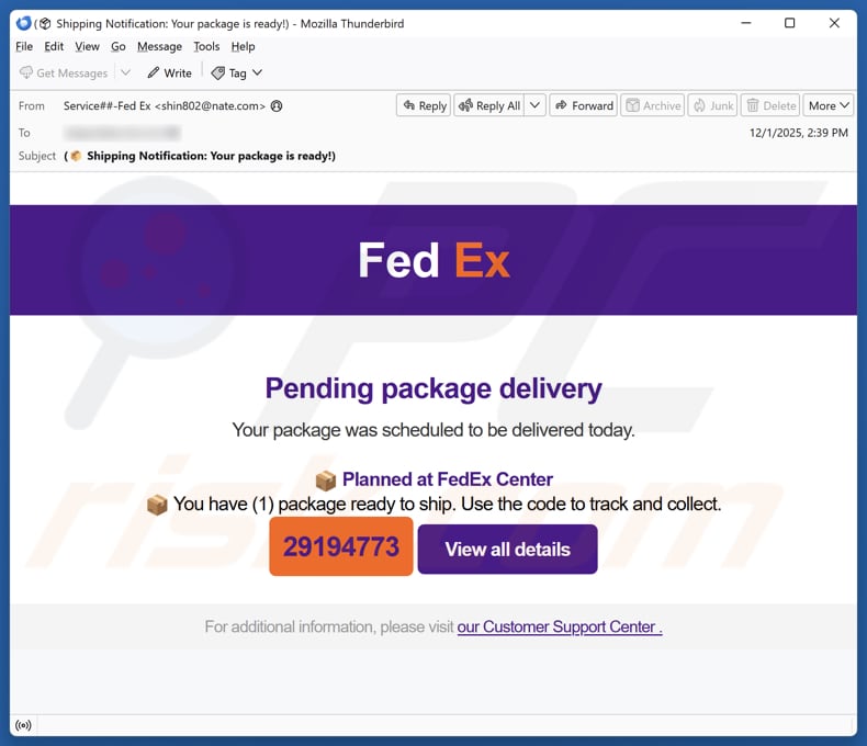FedEx - Pending Package Delivery campagna di spam via e-mail