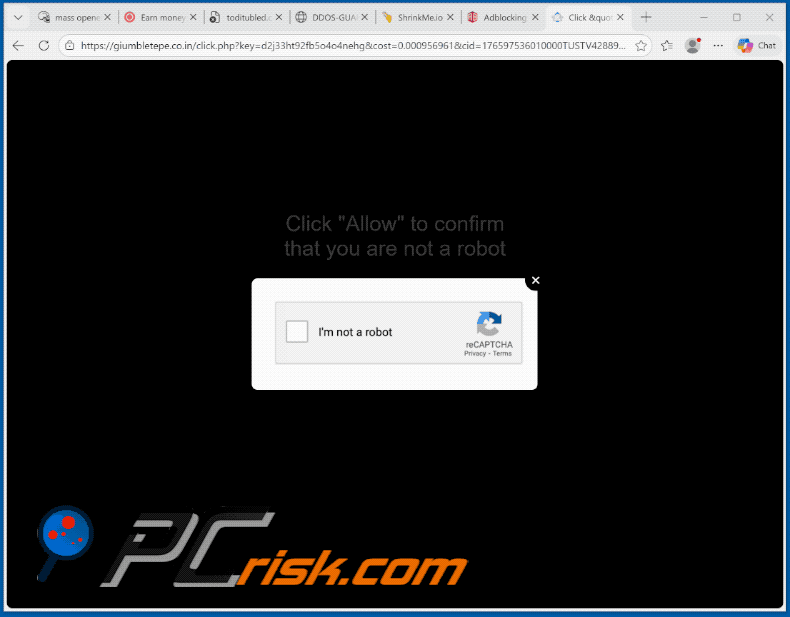 Aspetto del sito web giumbletepe.co[.]in (GIF)