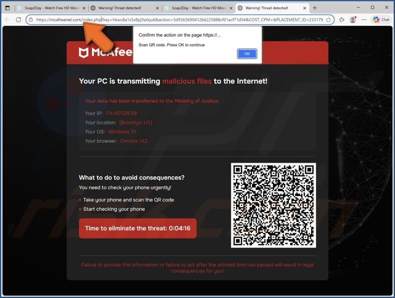 McAfee - Your PC Is Transmitting Malicious Files truffa