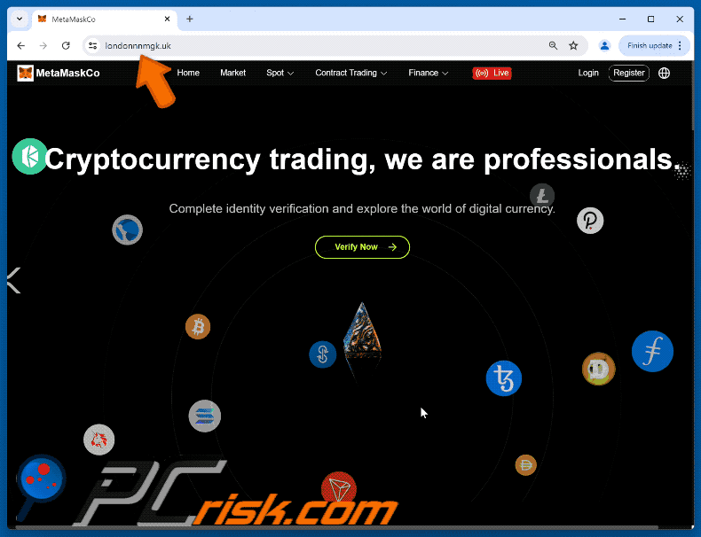 Aspetto del sito web falso MetaMask Identity Verification (GIF)