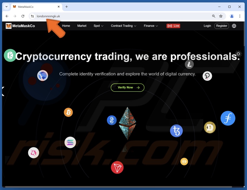 Sito web falso per la verifica dell'identità MetaMask