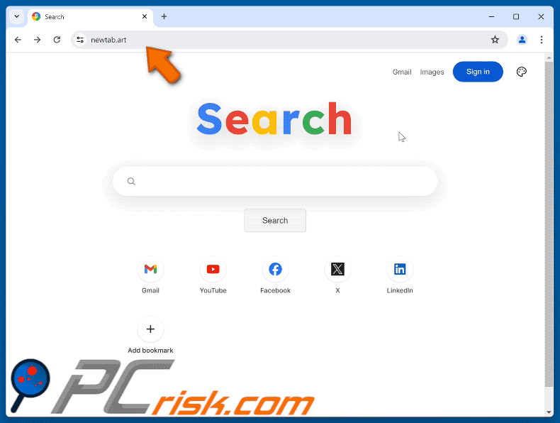 newtab.art reindirizza a Google (GIF)