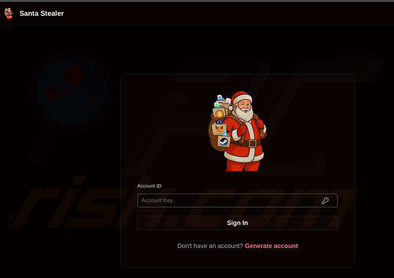 Accesso al pannello di amministrazione di SantaStealer