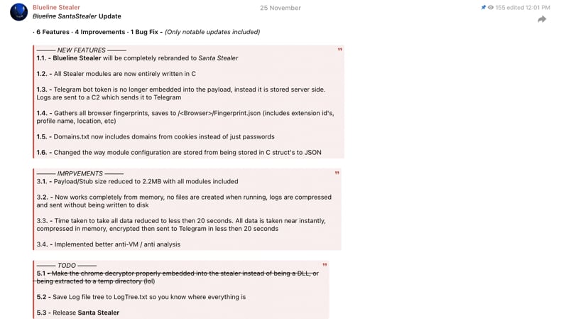 Malware SantaStealer che promuove messaggi Telegram