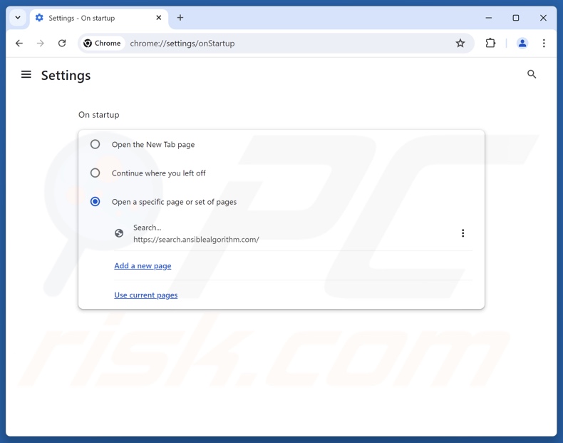 Rimozione di search.ansiblealgorithm.com dalla home page di Google Chrome