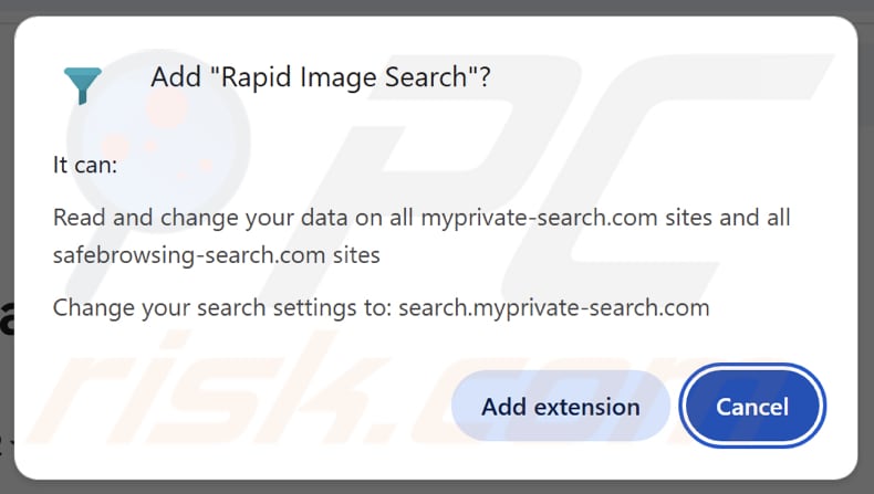 Il browser hijacker Rapid Image Search richiede autorizzazioni