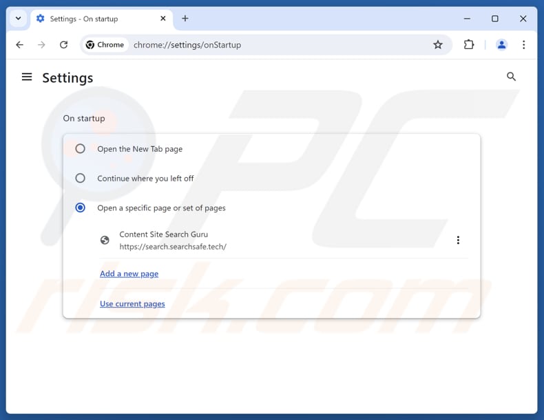 Rimozione di search.searchsafe.tech dalla pagina iniziale di Google Chrome