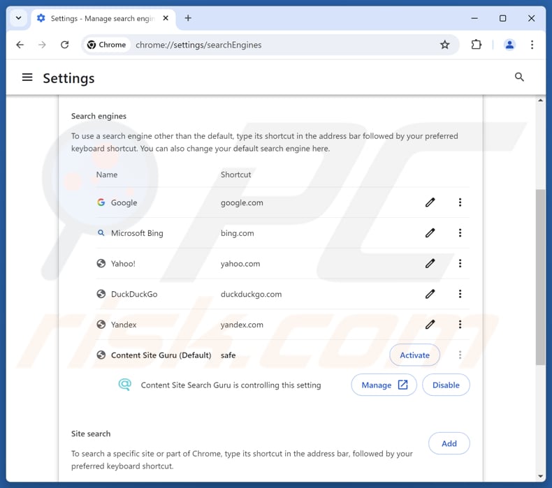 Rimozione di search.searchsafe.tech dal motore di ricerca predefinito di Google Chrome