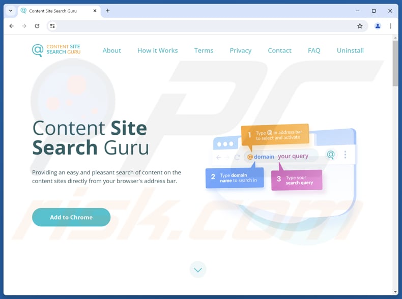 Sito web utilizzato per promuovere il dirottatore del browser Content Site Search Guru