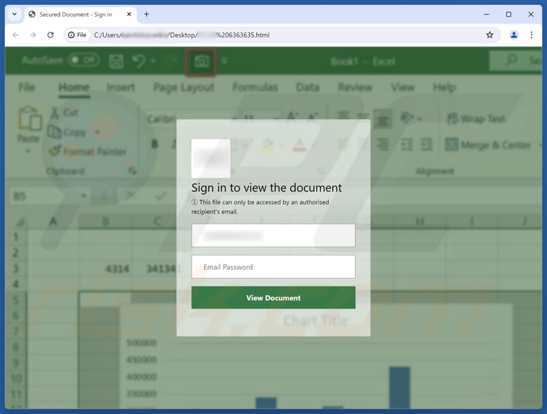 Secure Document Shared Pagina di phishing per truffe via e-mail