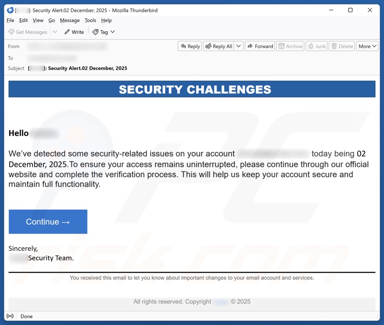 Security Challenges campagna di spam via e-mail