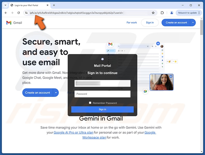 Security Warning Truffa via e-mail sito web falso