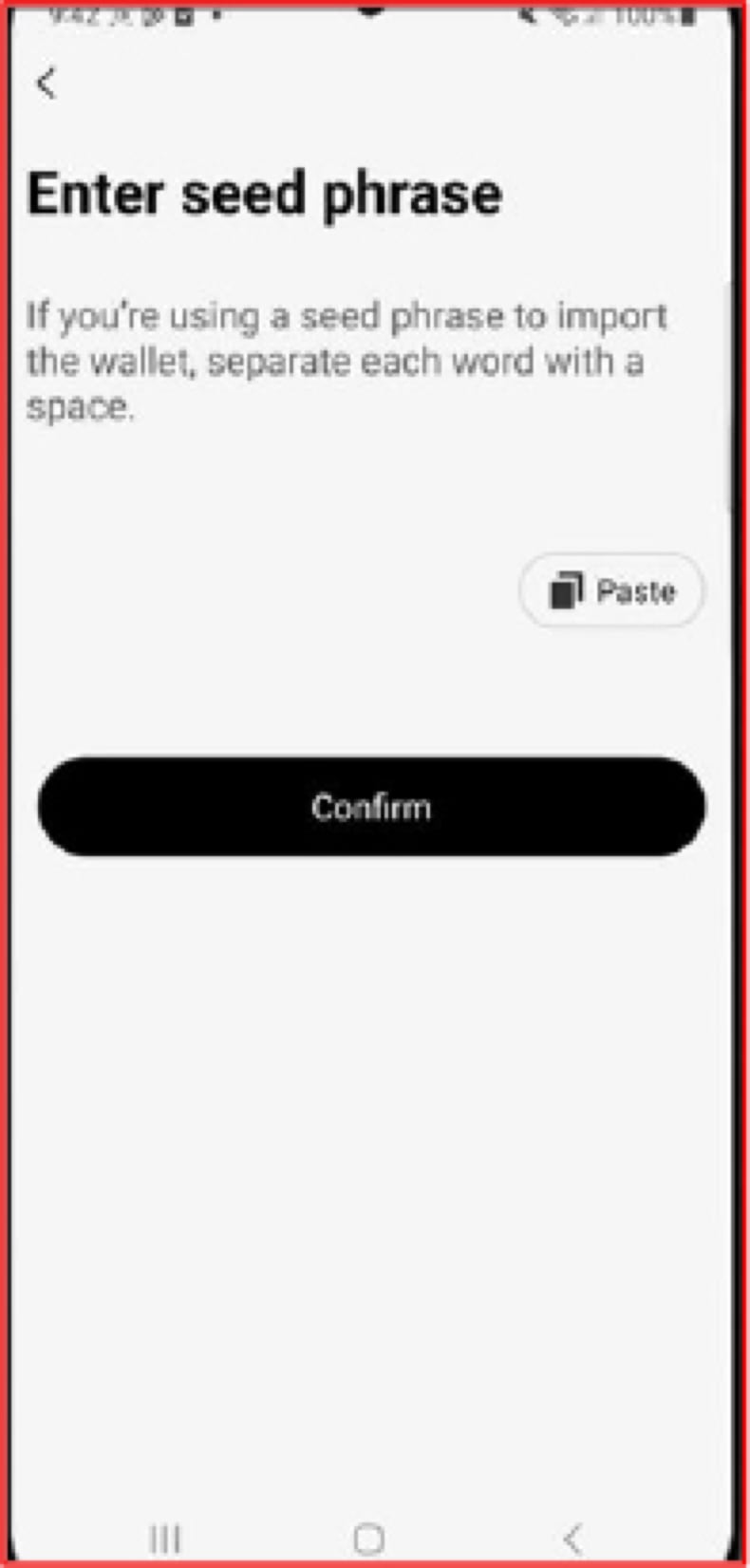 SeedSnatcher malware pagina falsa del portafoglio di importazione (fonte: cyfirma.com)