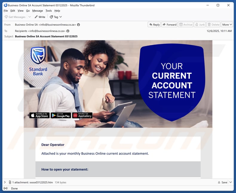 Standard Bank Account Statement campagna di spam via e-mail