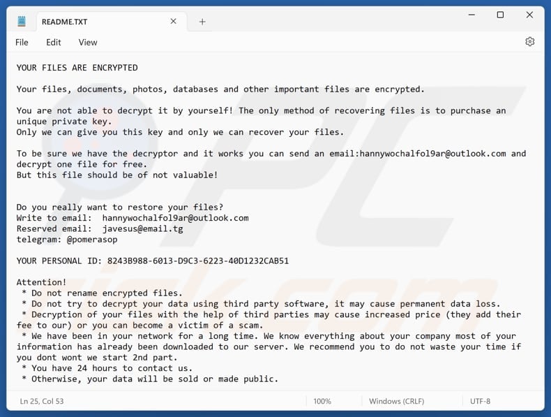 Sysdoz ransomware file di testo (README.TXT)