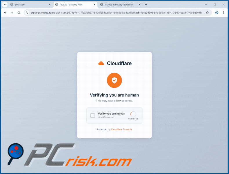 Aspetto della truffa TotalAV - Minaccia alla sicurezza rilevata