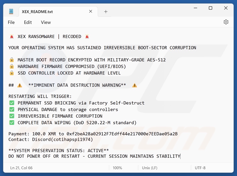 XEX ransomware richiesta di riscatto (XEX_README.txt)