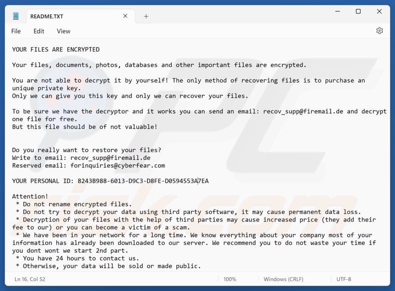 File di testo ransomware di backup (README.TXT)