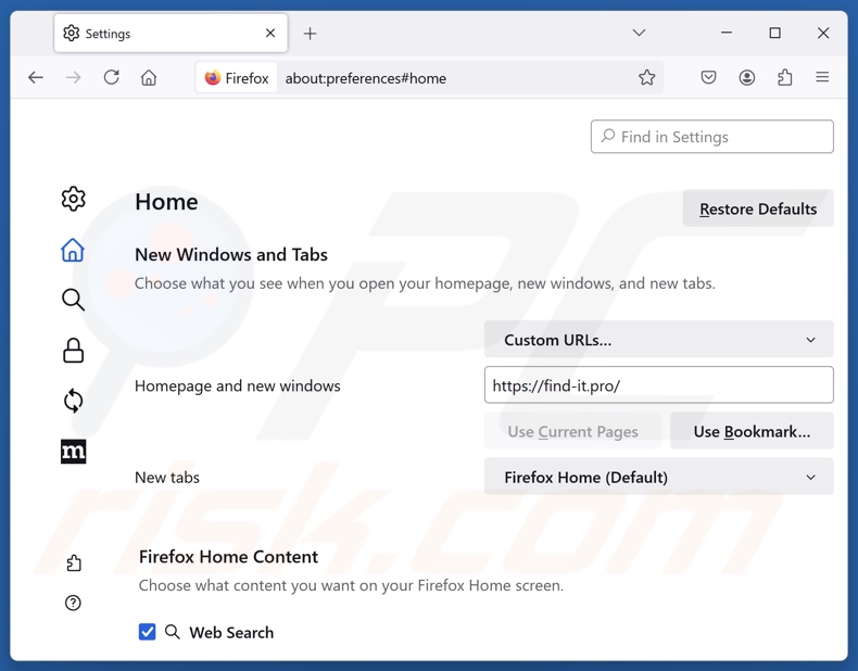Rimozione di find-it.pro dalla pagina iniziale di Mozilla Firefox