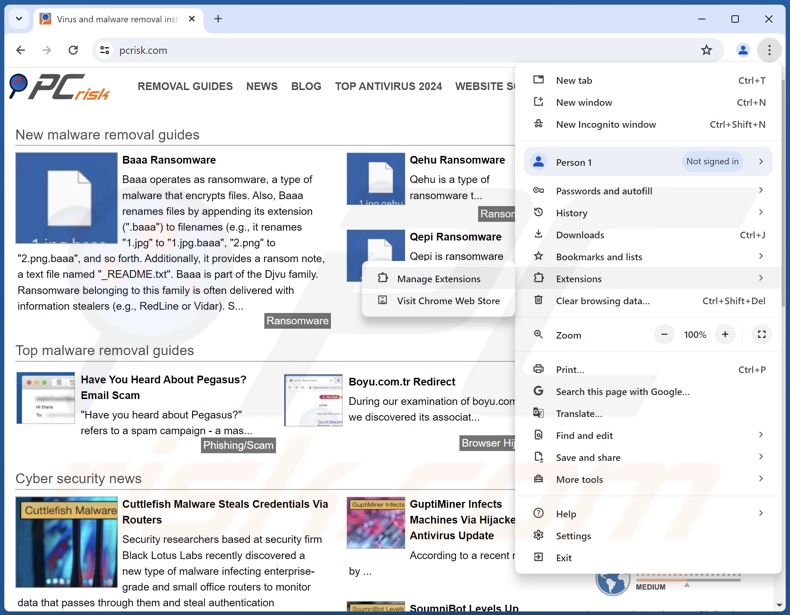Rimozione delle estensioni malevole da Google Chrome passaggio 1