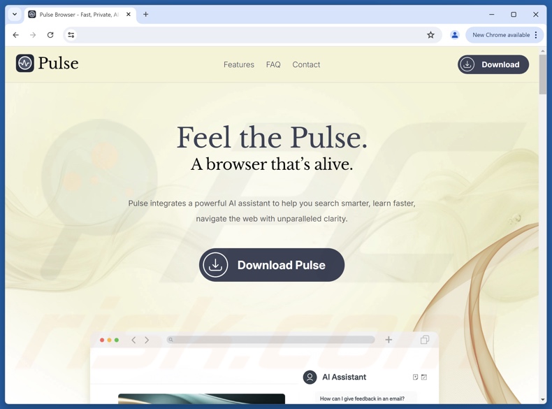 Sito web utilizzato per promuovere la PUA Pulse