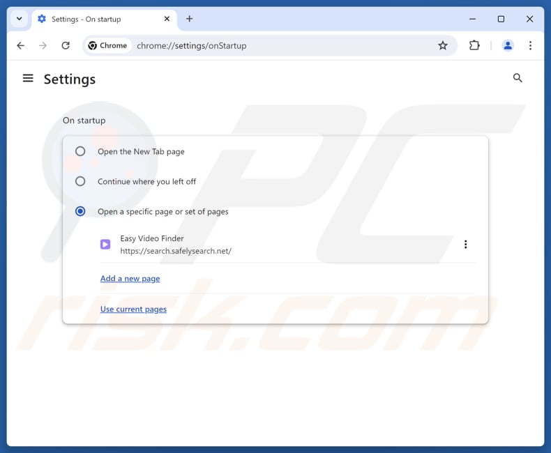 Rimozione di search.safelysearch.net dalla home page di Google Chrome