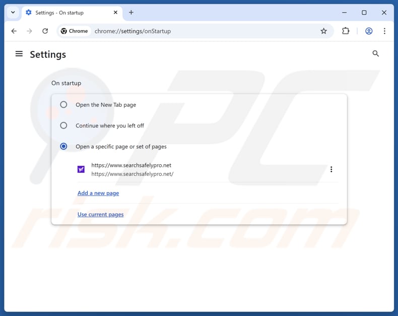 Rimozione di searchsafelypro.net dalla home page di Google Chrome