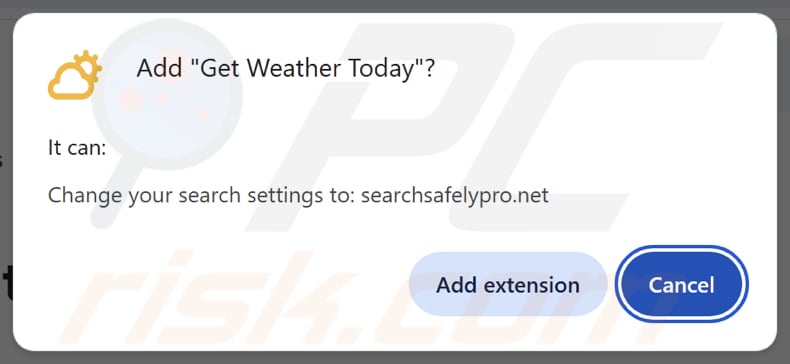 Il browser hijacker Get Weather Today richiede autorizzazioni