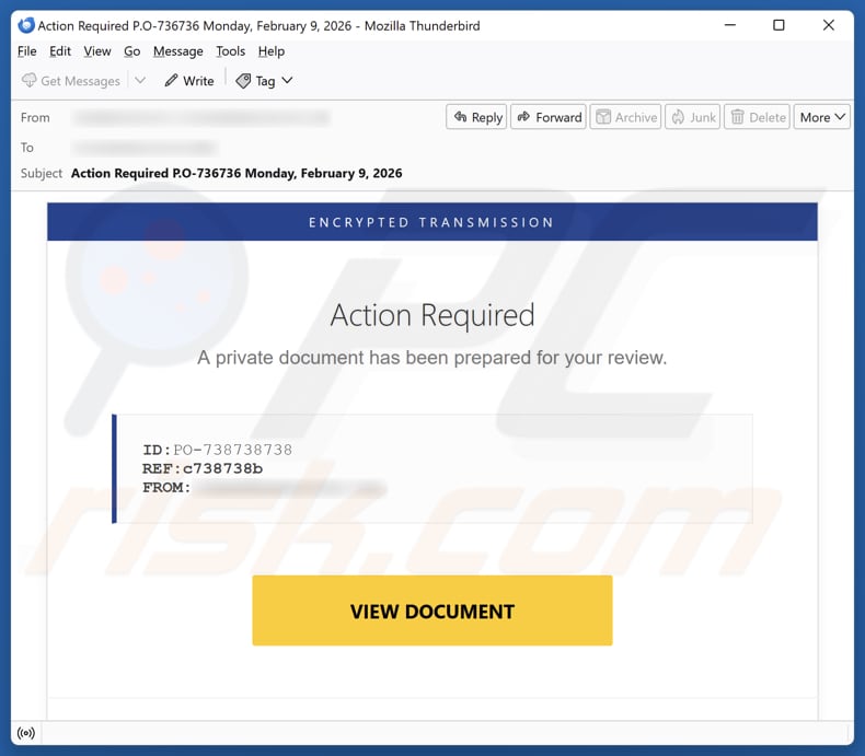 Private Document Has Been Prepared campagna di spam via e-mail