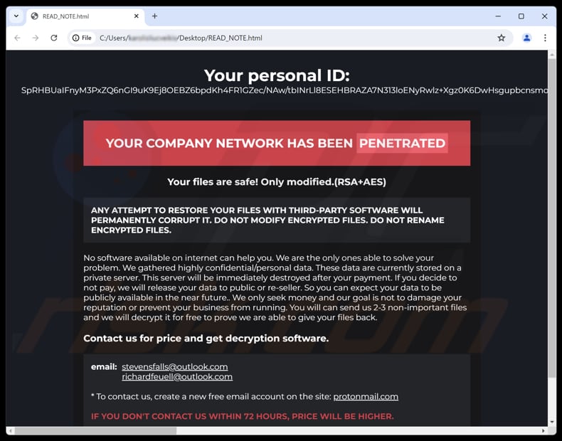 Strike ransomware richiesta di riscatto (READ_NOTE.html)