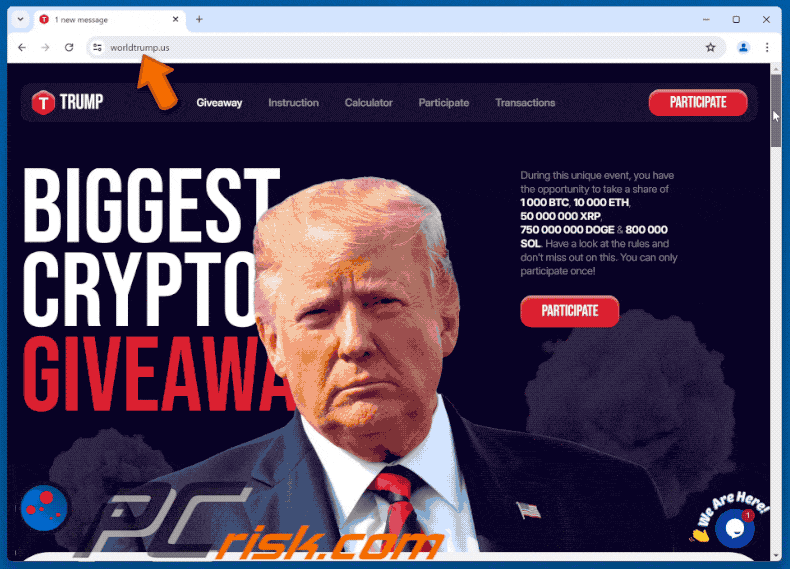 Apparizione della truffa Trump Crypto Giveaway