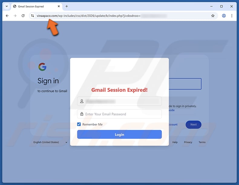 Unusual Activity On Your Account Sito falso utilizzato per truffe via e-mail